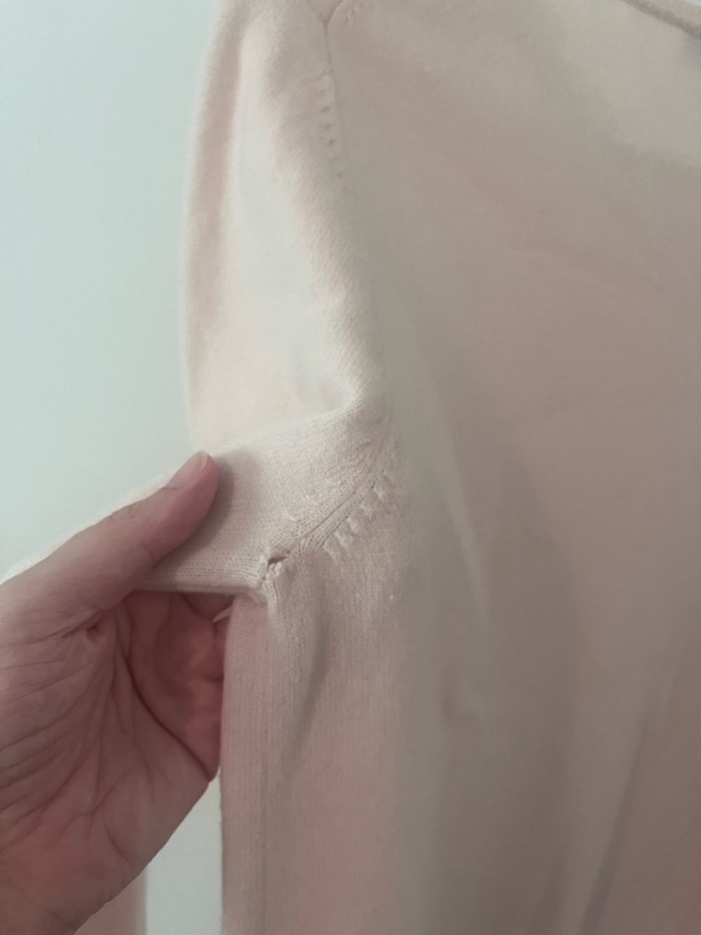 Jaeger Pure Cashmere Jumper Crewneck Sweater Pale Pink Ribbed Cuffs Large Flawed - Picture 5 of 9